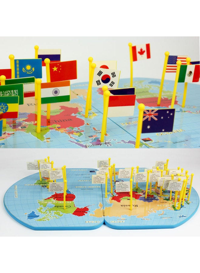 World Map Insert National Flag English Version Children's Understanding Wooden Puzzle Intelligence Kindergarten Educational Toys 4-6 Years Old-Color:English Version With Flag Inserted - Image 4